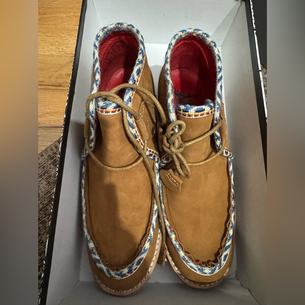 Women's Tan Moccasins with Colorful Trim